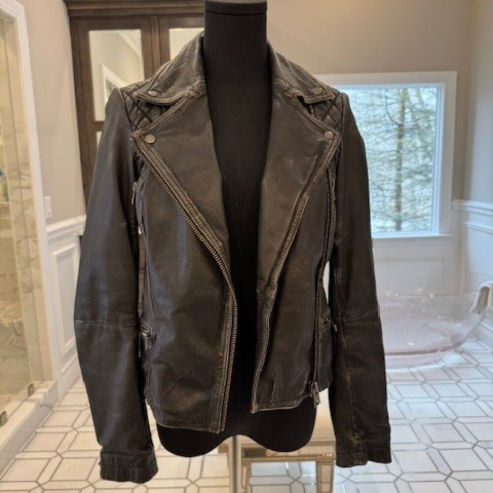 Black distressed ALLSAINTS leather biker jacket US 0.  EUC.